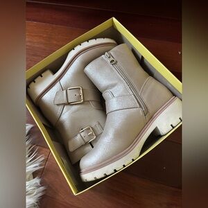 Art Class Taupe Combat Boots with Buckle Details